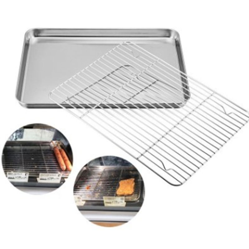 Bandeja para hornear de acero inoxidable de doble capa, parrilla para hornos domésticos, rejilla para filtro de aceite, bandeja de comida, antiadherente para hornear