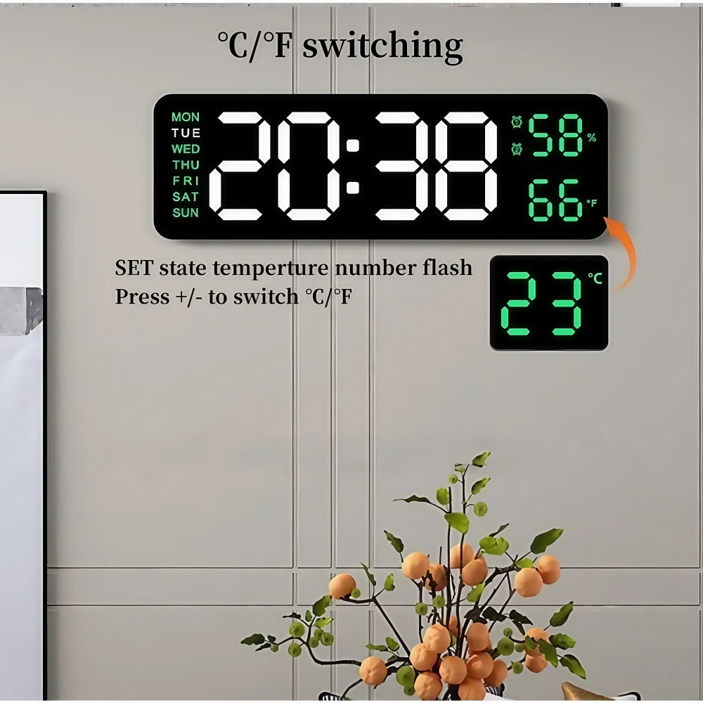 Clock Timer /kitchen/Learning Timer - Battery & USB Powered Dual Alarm Clock ，Temperature， Calendar, Auto-Dim