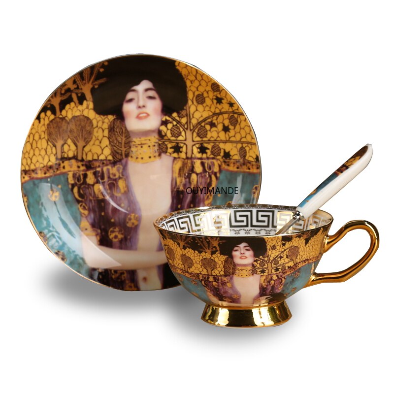 Ensemble de tasses à café Gustav Klimt, service à thé en céramique chinoise, Klimt Kiss, de luxe, service à boissons en porcelaine, tasse à thé et soucoupe