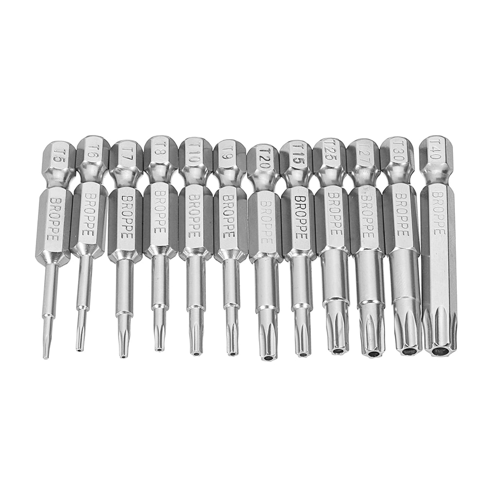 Broppe 12Pcs Set Security Bit Set Tamper Proof Screwdriver Drill Bit Screw Driver Bits Hex Torx Flat Head 1/4" Driver Bits