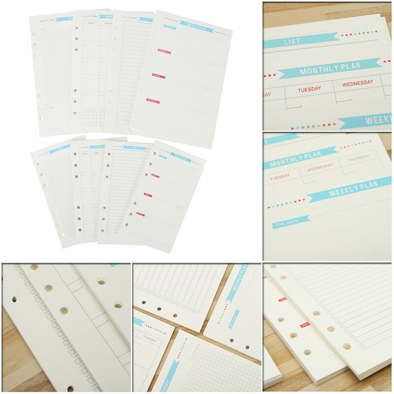 6 Holes Loose Leaf Notebook Spiral Planner Refill Inner Paper A5 A6 Pages Diary Weekly Monthly Plan To do List 40Pcs/Set