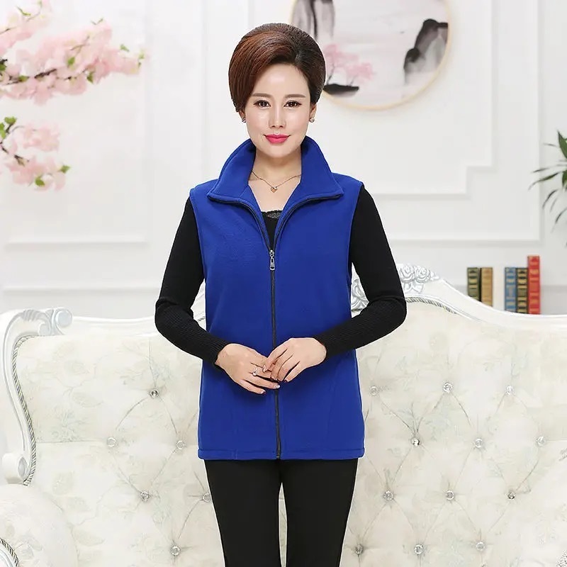 Primavera otoño mujer chaleco chaqueta de mediana edad Casual sólido sin mangas chaleco mujer bolsillo Chaleco corto: XL / Gris oscuro