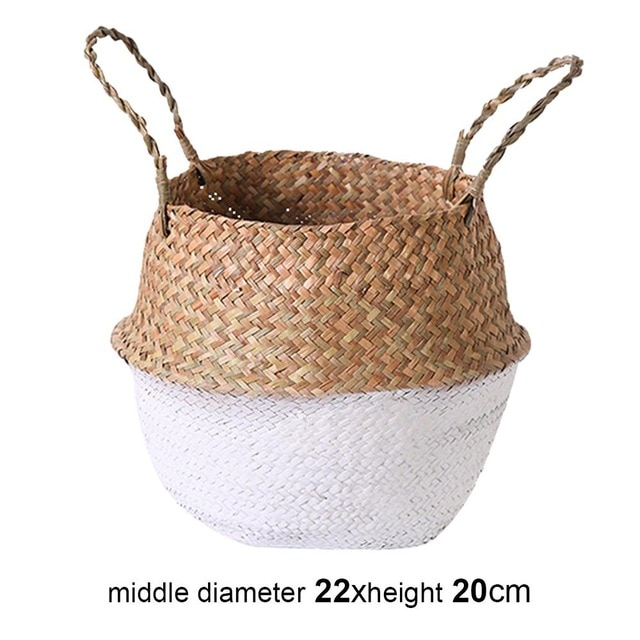 Straw Handle Bag Plant Flower Pots Woven Handheld Toy Storage Basket Nursery Handmade Laundry Organizer Foldable: 27X23CM Color A