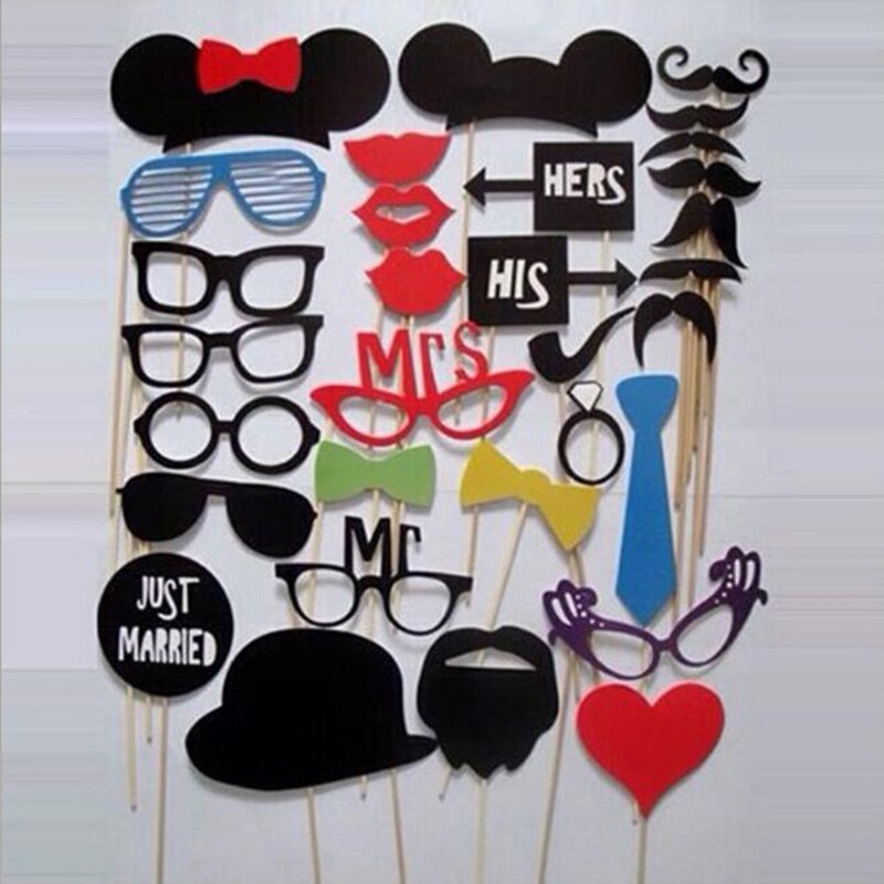 31pcs DIY Photo Booth Prop Wedding Birthday Party Decorations Stick Wedding Party Favor Mask Photo Booth Props