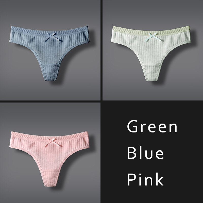 DULASI Sexy Panties Women's Cotton G-String Thong String Underwear Briefs Intimate Ladies Low-Rise Lingerie Recommend 3 pcs: Green Blue Pink / XL