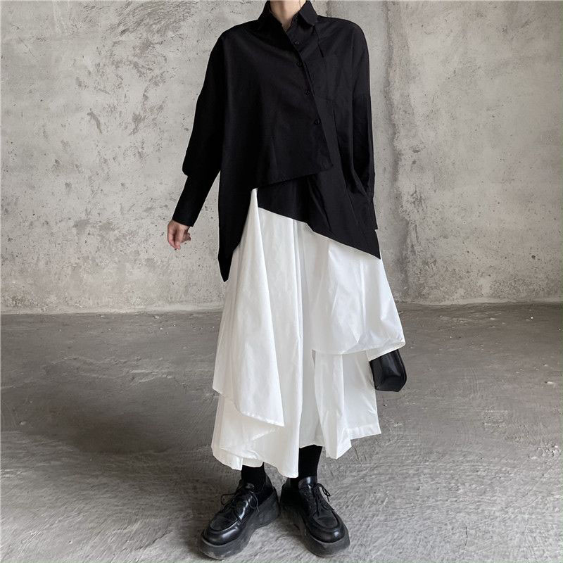 Faldas de mujer, faldas góticas irregulares, pantalones de mujer de cintura alta, faldas largas blancas y negras, faldas plisadas para mujer, Culottes, ropa para mujer