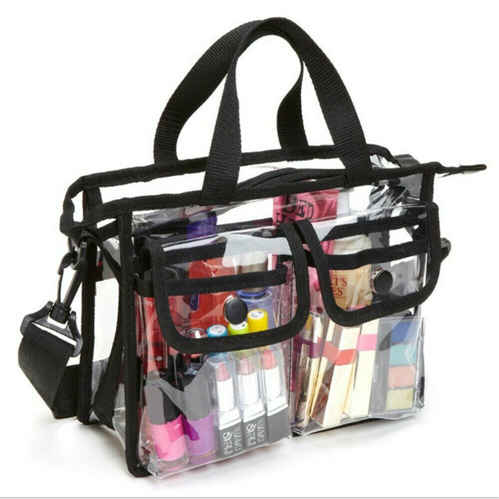 bolso de hombro transparente para mujer, de plástico vinílico y PVC, bolso de viaje con asa superior para maquillaje, bolso de gran capacidad: A