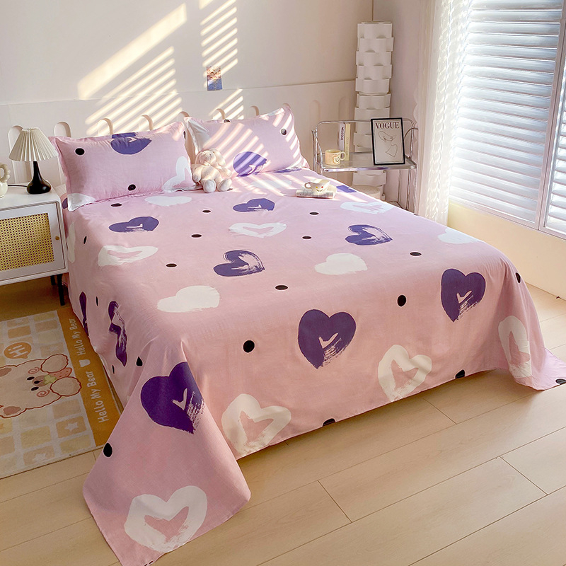 Red Flower Printed Flat Bed Sheets for Double Bed Single/Queen/King Reactive Printed Top Sheets for Beds sabanas cama 150x200: VIOLET/紫罗兰