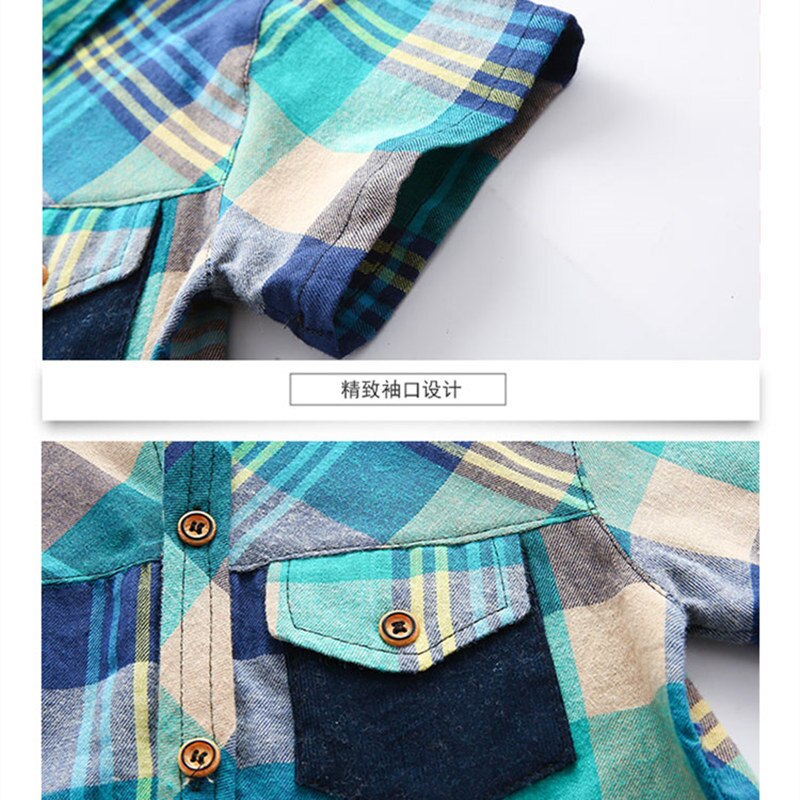 Camisas a cuadros para niños, ropa de algodón cómoda con cuello vuelto, manga corta, 5, 7, 9, 11, 13, 14 años, de verano