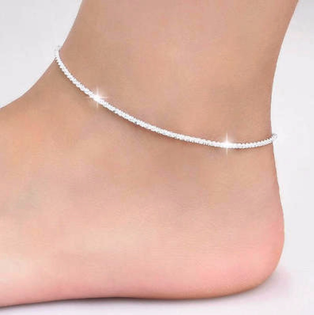 Dunne 925 Gestempeld Zilver Kleur Shiny Kettingen Enkelband Voor Vrouwen Meisjes Vriend Voet Sieraden Been Armband Barefoot Tobillera De Prata