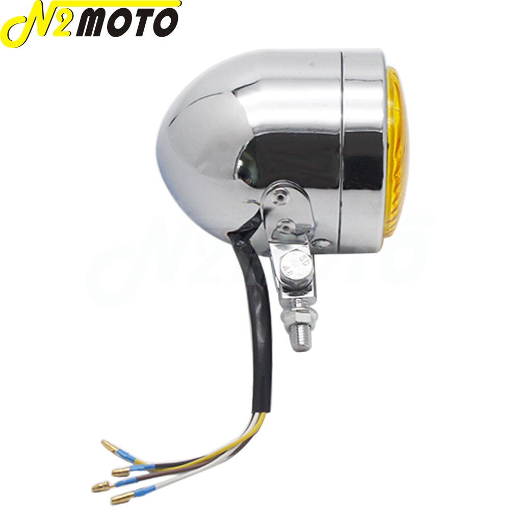 H4 12V Motorcycle Chrome Vintage Amber Headlight Running Lights For Honda Yamaha Suzuki Kawasaki Chopper Bobbers Cafe Racers