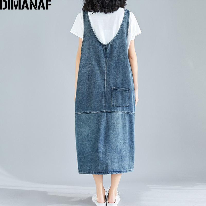 Dimanaf plus size damekjole denim blonde bomuldsvest ærmeløs stor størrelse kvinde vestidos afslappet løs basiskjole efterår