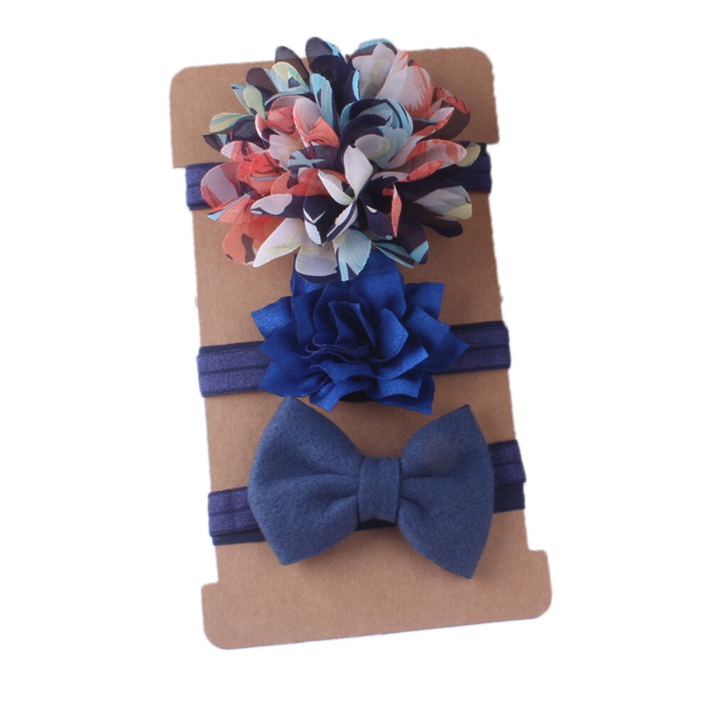 Faixa de cabelo tipo flor para menina, 3, pçs/set, acessórios infantis para cabelo, tiara turbante, chiffon: navy blue