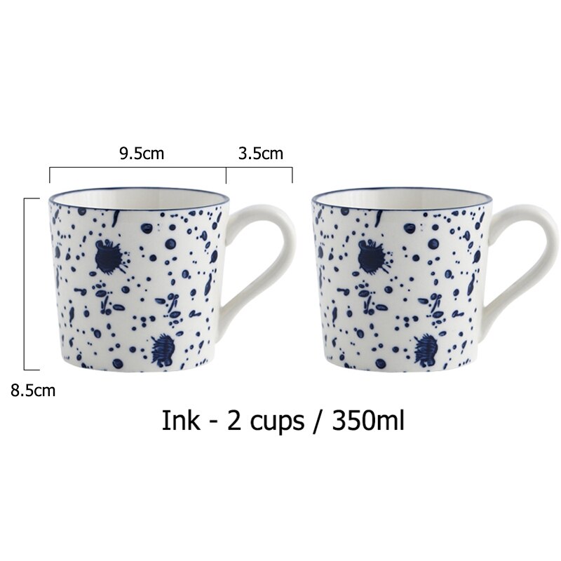 Pichet à eau en céramique bleu 1,5 l, bouteille de jus de thé au lait, Pot d&#39;eau de cuisine domestique, bouilloire, tasse, Pot d&#39;eau pour micro-ondes: Ink 2 cups