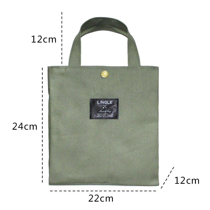 Bento lunchbox tas met lunch draagbare lunch canvas eco tas kantoormedewerker handtas student kleine lunchbox tas: Legergroen