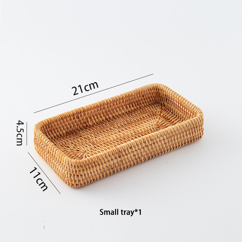 Handwoven Rattan Storage Tray Square Wicker Basket Bread Food Plate Fruit Cake Platter Dinner Serving Tray Kitchen Decoration: S