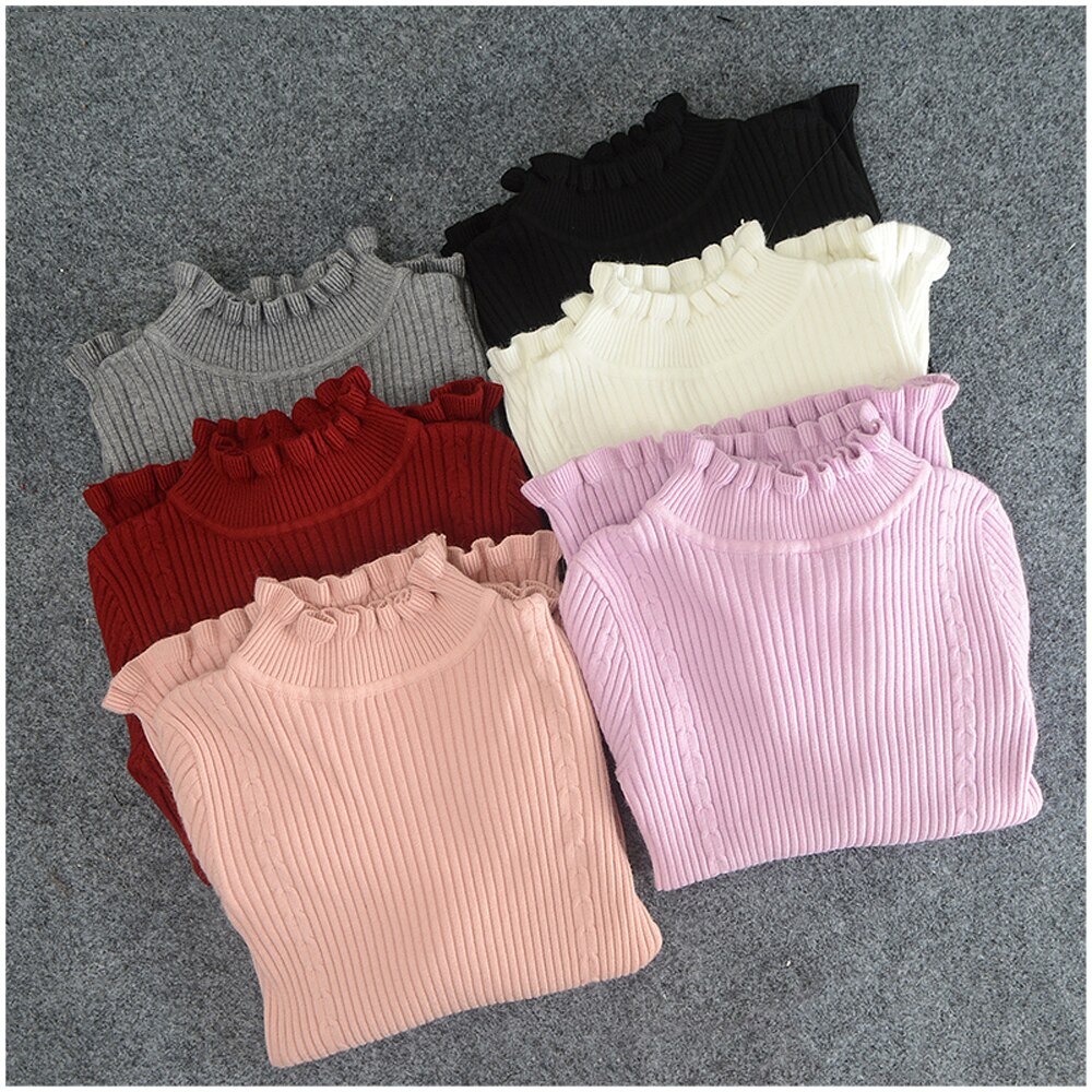 Wood Ears Turtleneck Solid Cotton Knitted Autumn Sheath Purple Sweater Women Long Sleeve Winter Casual Slim Pullover Tops