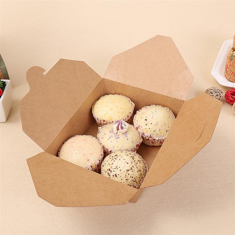 20pcs Kraft Paper Lunch Box Disposable Meal Prep Containers Food Takeout Boxes For Restaurant Home Packed Takeaway Box