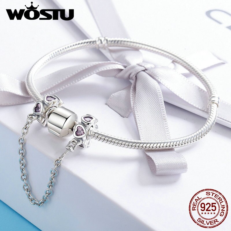 WOSTU Echtem 925 Sterling Silber Elegante Herz Ebene Perlen passen Original Charme Armbinde Für Frauen Schmuck SCC562