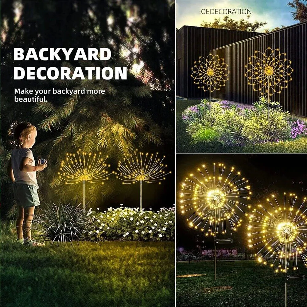 LED Solar Feuerwerk Lichter Garten Dekoration Lichterkette Wasserdichte Outdoor Löwenzahn Rasen Lampe für Garten Landschaft Rasen Dekor