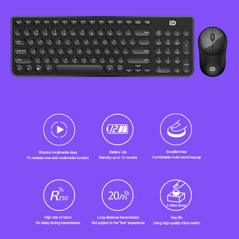 Low-Noise Wireless Keyboard and 2.4G Wireless Mouse 1500DPI Ultra-Thin Wireless Keyboard Mouse for Laptop Notebook Computer