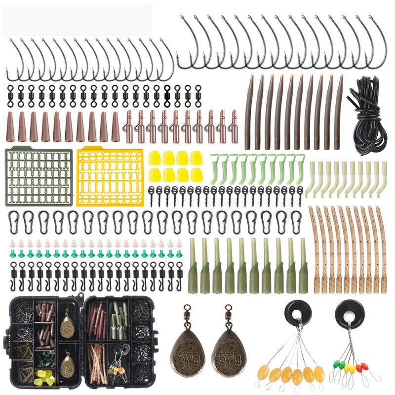 252 pièces carpe Kit de matériel de pêche boîte de matériel de pêche accessoires Case crochet de poisson pièces d'appât Kit ensemble boîtes de matériel de pêche