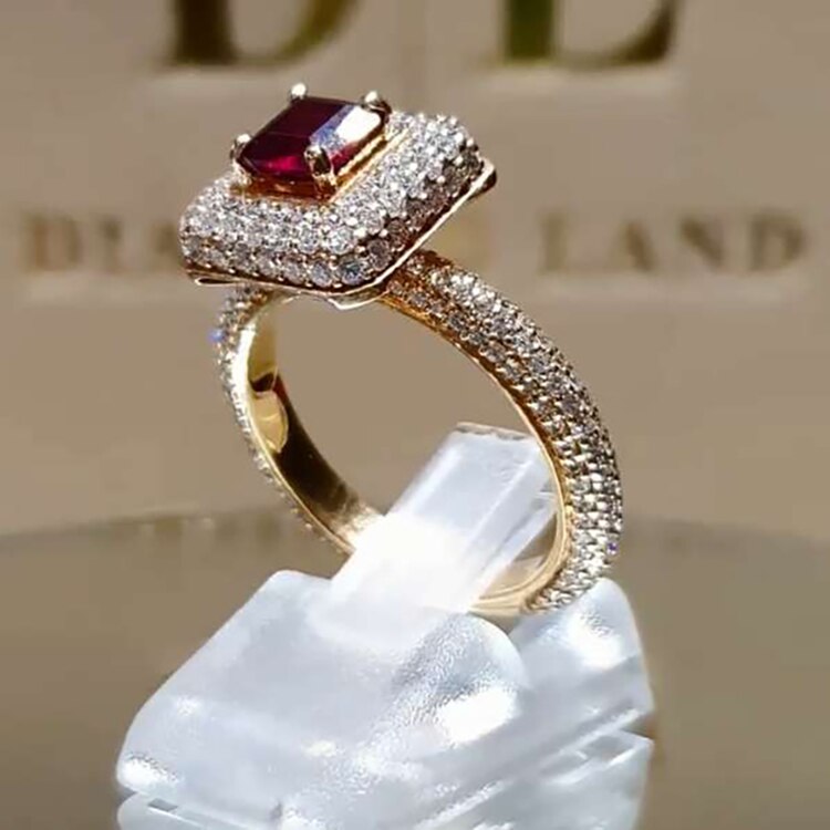 Neue Luxus rot Kristall Elegante Hochzeit Ringe Mit Voller glänzend Cubiz Zirkon Frauen Weibliche Engagement Schmuck Jahrestag