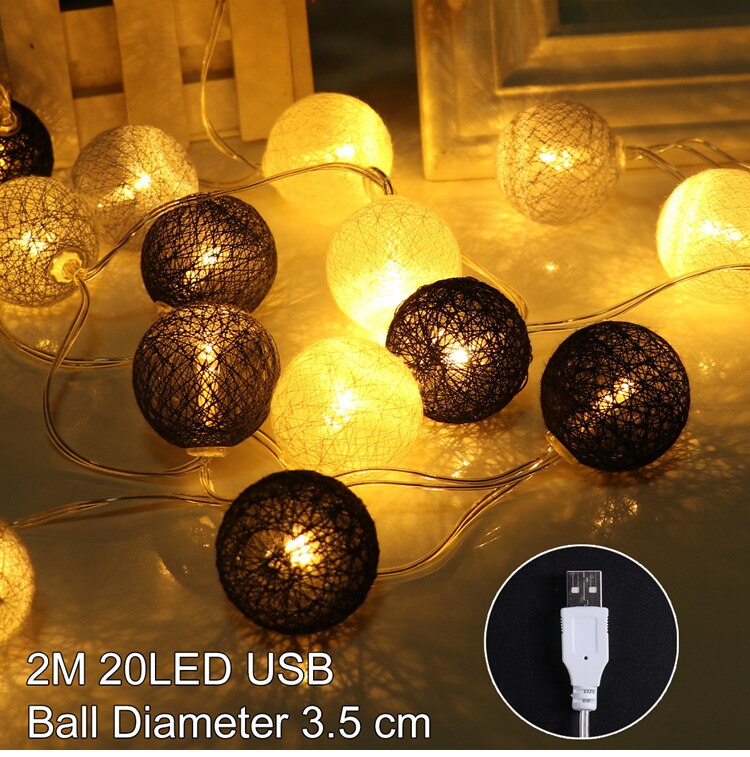 Linterna de hilo de algodón con 20 luces Led, 2M, lámpara de papel, Mini bola, decoración de , Festival, de Pascua: By USB B