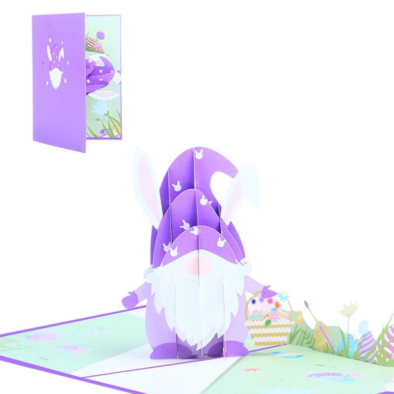 3D Pop Up Cards Easter Day Bunny Gnome Greeting Cards for Girls Boys Kids Wife Postcards with Envelope for Spring: Purple
