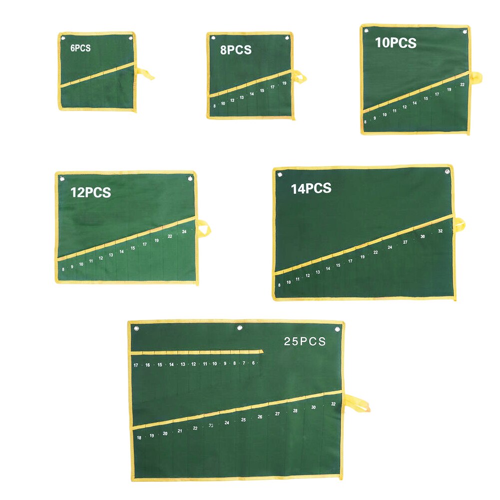 6/8/10/12/14/25 Pockets Double Opening Offset Ring Spanner Kit Case Tool Bag Spanner Wrench Roll Up Storage Organizer Bag Pouch