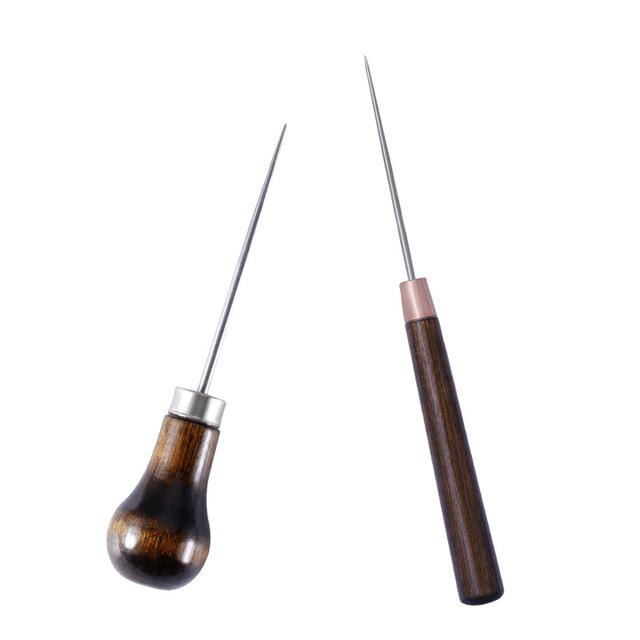 Wood Handle Awl Leather Punching Tools Leather Straight Awls Hole Puncher Drills for Leather Craft Awl Hand Stitching: A and B