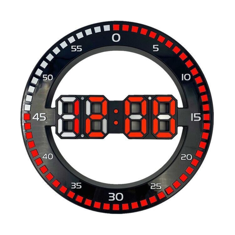Modern Led Digital Large Wall Clock 3D Luminous Silent Electronic Creativity Jump Second Clock Home Decoration for Living Room: Black-Red LED