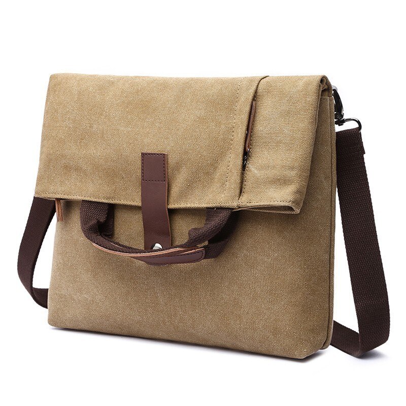 Bolso bandolera para ordenador portátil para hombre, maletín de lona antirrobo, Vintage, Retro, cruzado: Caqui