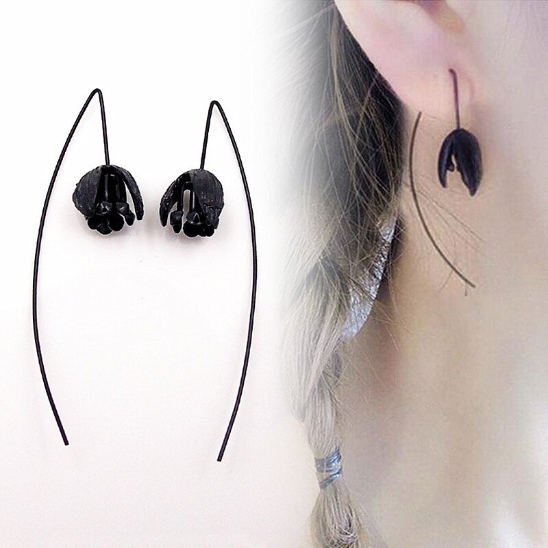 Zwarte Bloem Oorbellen Voor Vrouwen Mode-sieraden Boucle D' Oreille Dangle Brincos Minimalistische Ol Oorbellen