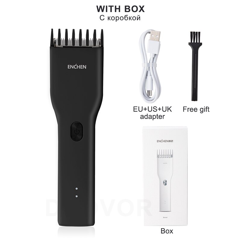 XiaoMi ENCHEN 0.7-21mm Men Hair Clippers Home use Hair Trimmer Cordless Hair Clipper Men Hair Corner Trimmer Razor: Black With Box