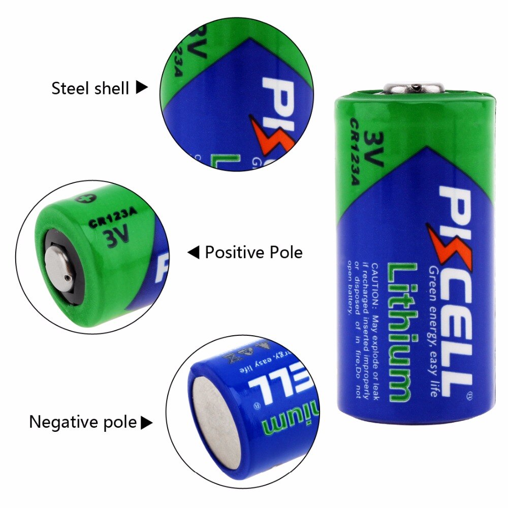 2 x PKCELL 2/3A Battery 16430 CR123A CR17345(CR17335) 1500mAh 3V Lithium Battery Batteries