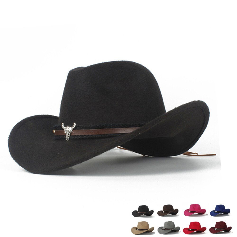 Child Kids Wool Hollow Western Cowboy Hat Roll-up Brim boy girl Outblack Sombrero Hombre Jazz Cap