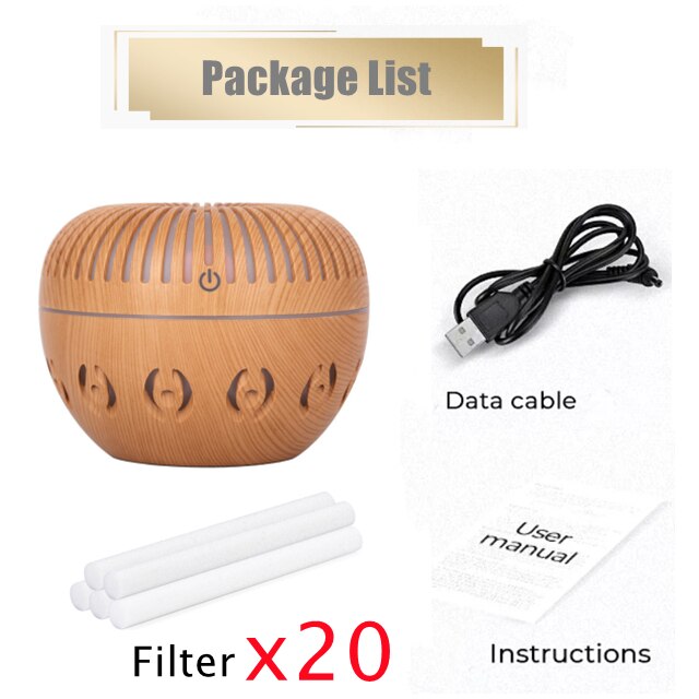 Electric Humidifier Essential Aroma Oil Diffuser Ultrasonic Wood Grain USB Mini Mist Maker LED Light Aromatherap for Home: S filter20