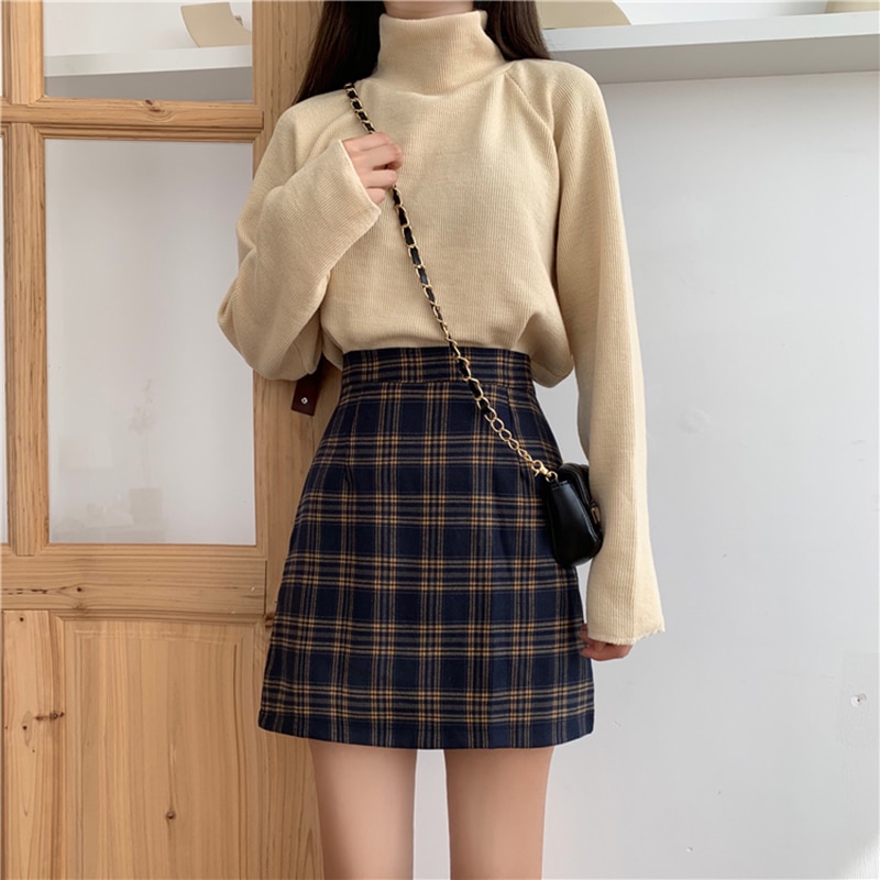 Saias femininas xadrez simples estudante meninas coreano estilo vintage elegante harajuku all-match casual das mulheres mini saia moda ulzzang