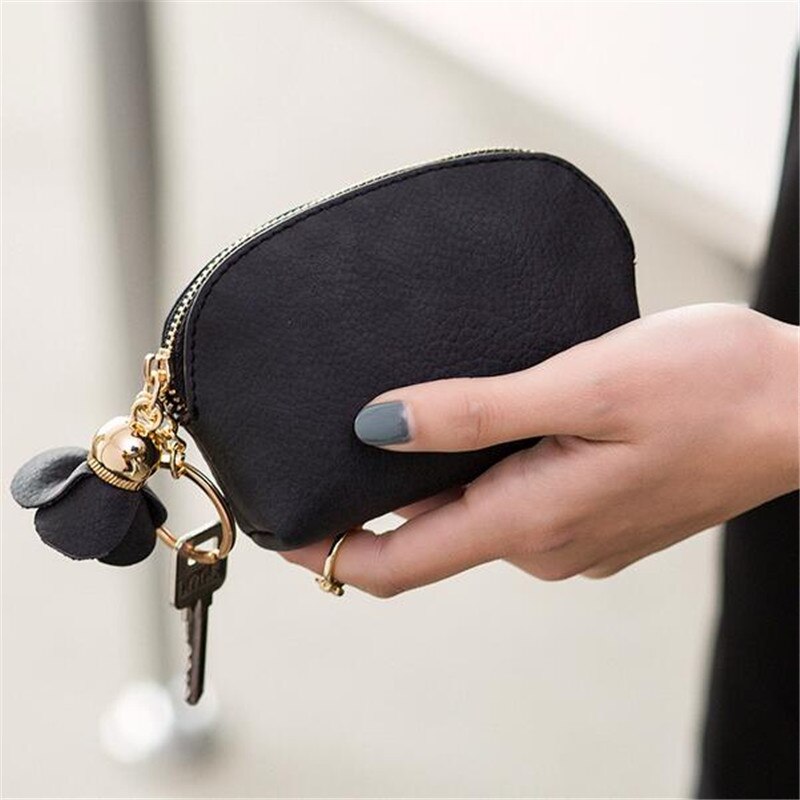 Flower Coin Purse Women PU Leather Small Mini Wallet Credit Card ID Holder With Key Ring Ladies Change Bag Clutch Bags Handbag