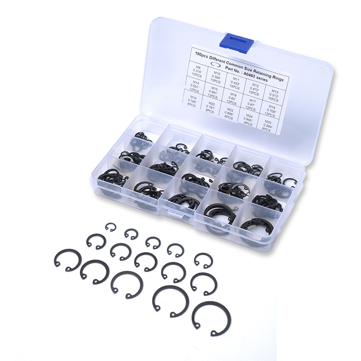 180-PC Circlip Car Snap Ring Assortment 8 Different Common Size Retaining Rings