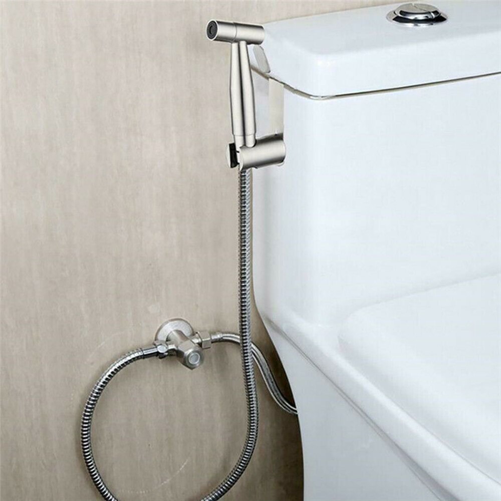 Practical Handheld Toilet Bidet Sprayers Brushed Water Gun Double Angle Valve Multifunctional Faucet Bath Cleaning Tools