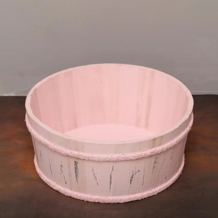 Newborn Photography Props Baby Posing Props Circular Wooden Basin Infant Shoot Container Baby Photo Accessories Props: Pink