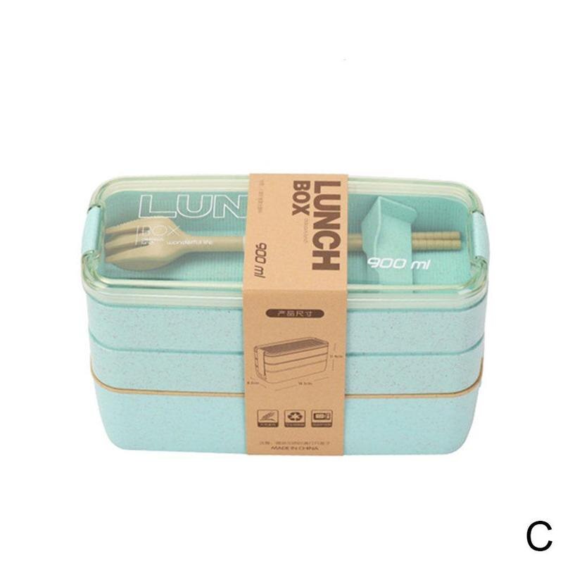 Lunch Box 3 Layer Wheat Straw Bento Boxes Microwave Dinnerware Food Storage Container Lunchbox: c