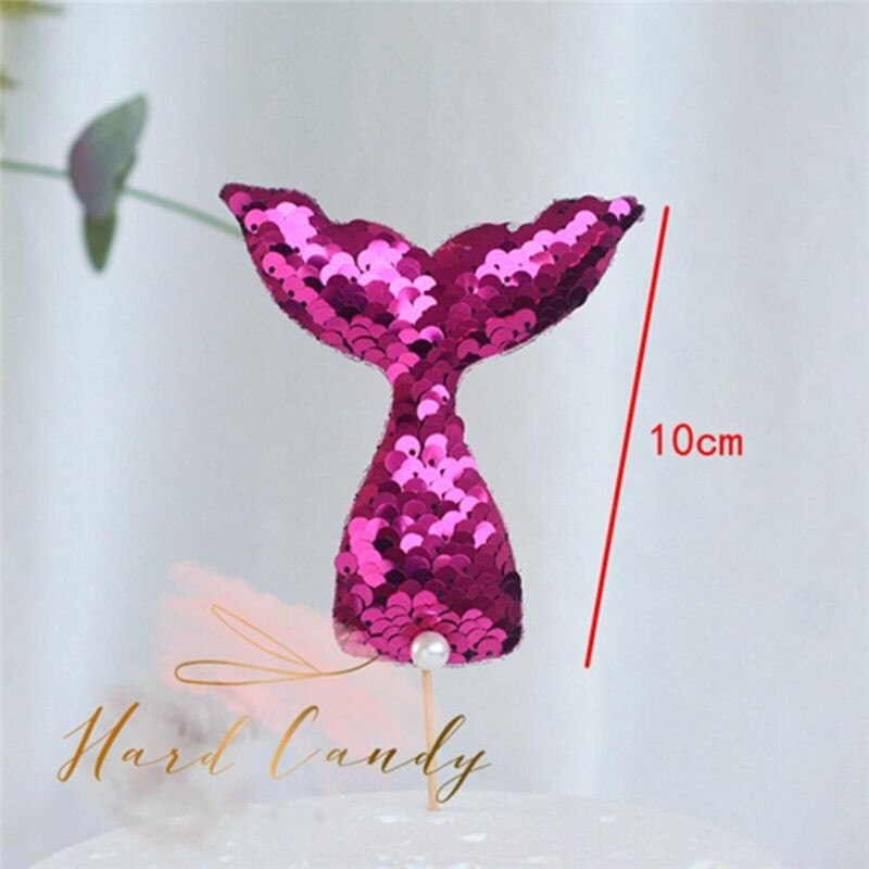 Sequins Happy Birthday Cake Topper Mermaid Tail Cake Topper Decoration For Kids' Birthday Party Wedding Cupcake Decor: rose red