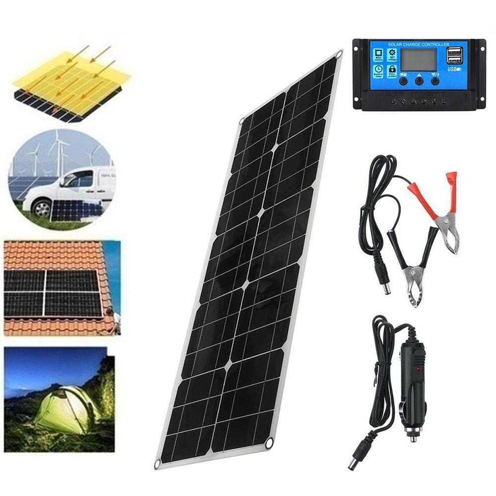 Solar Panel 100W Dual USB 18V/5V 10/20/30/40/50A Solar For Outdoor Camping Controller Cell Regulator Boat Battery Solar Car V2C0