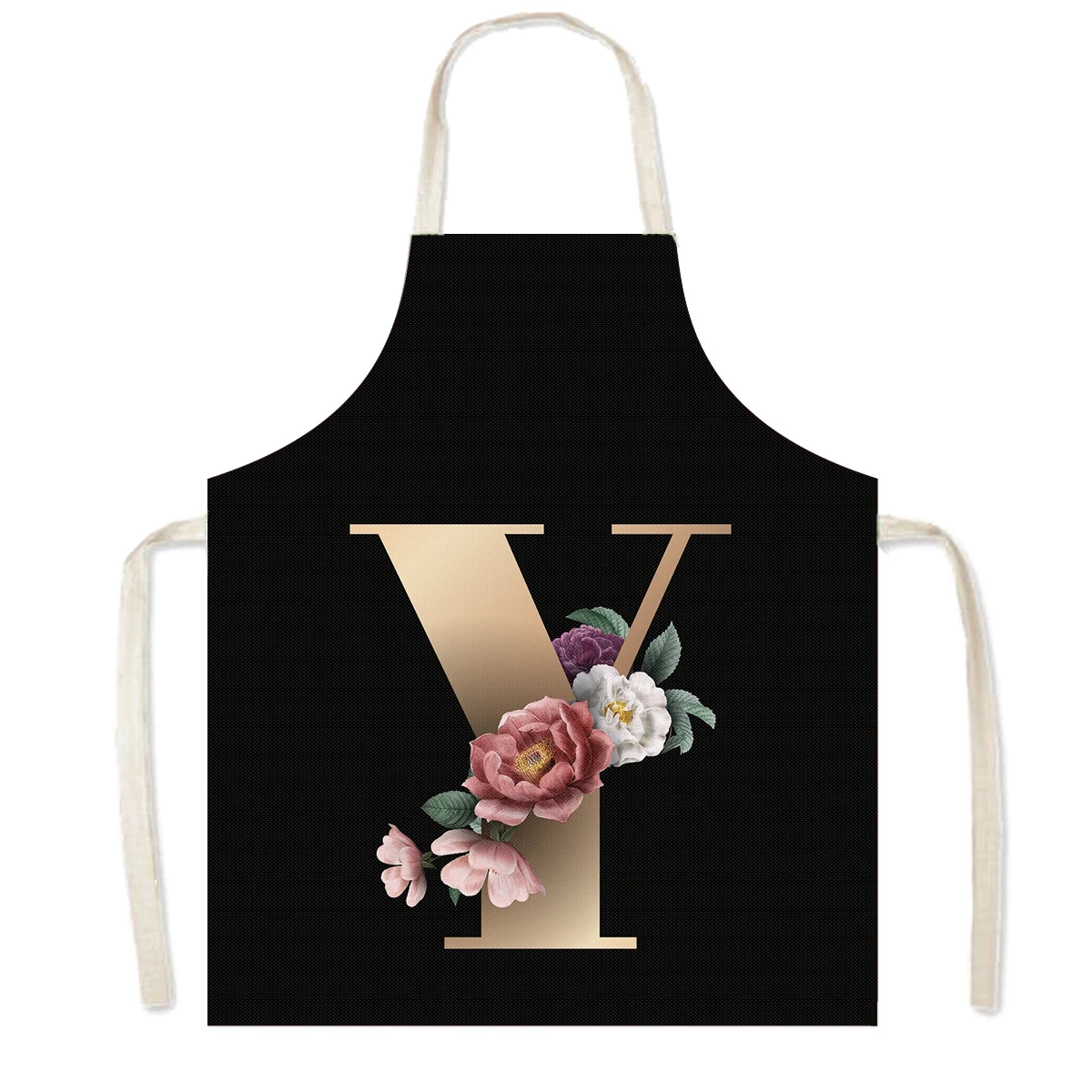Delantal de cocina con estampado de flores y 26 iniciales, delantales de cocina con letras de A-Z para mujer, Chef de barbacoa, camarero, herramienta de limpieza para hornear en casa, delantal: M / Naranja