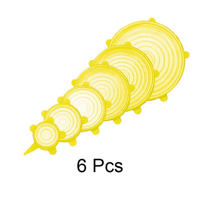 6/12pcs Food grade reusable silicone fresh-keeping cover Silicone Stretch Lids Universal Wrap Bowl Pot Lid Silicone Cover 5z: yellow 6pcs