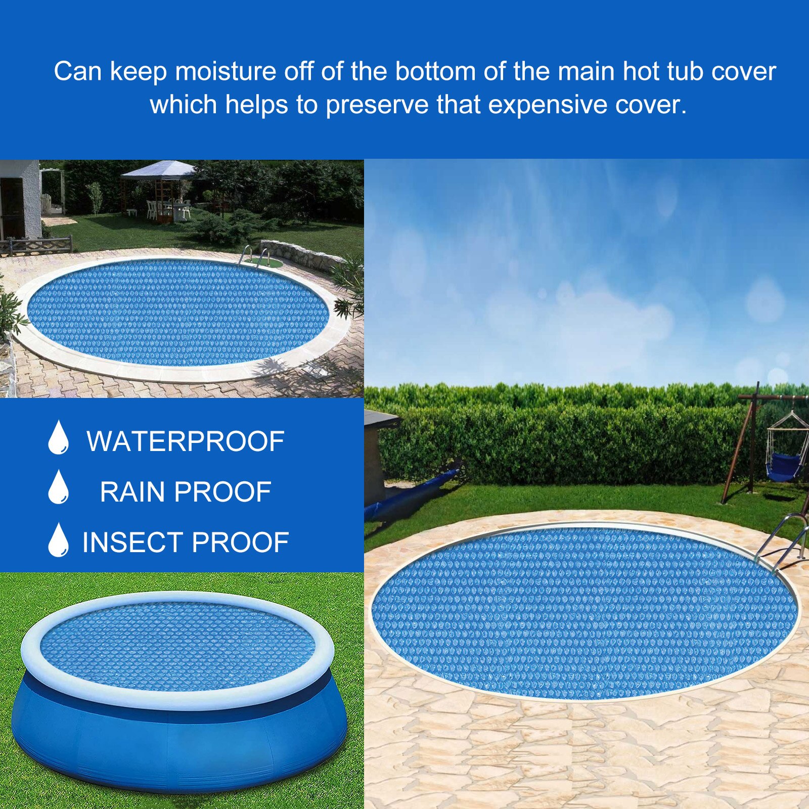 Pool Cover Round Solar Swimming Pool Cover Waterproof Heat Insulation Bubble Film Outdoor Bubble Blanket Anti-UV Dustproof Cloth