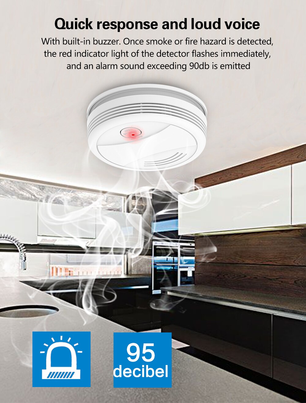 Graffiti smoke detector fire alarm sensor battery powered intelligent life push home safety smoke alarm